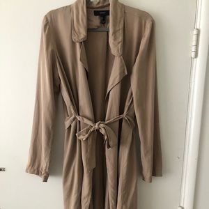 Tan trench coat with tie waist